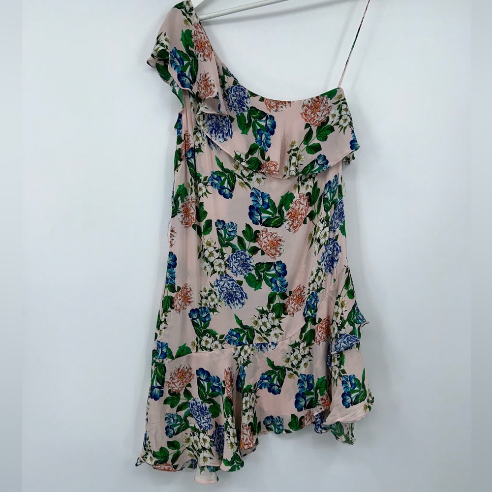 Marissa Webb Silk Floral Dress Size Small One Shoulder with Ruffles